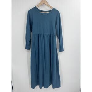 VTG Varsity Sport Solid Teal Long Sleeve 100% Cotton Maxi Dress M Made in USA